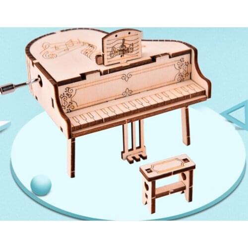 DIY Music Box, Grand Piano 3D Wooden Puzzle Model Kit, Laser Cut Wood Pieces, Educational Building Model Toy for Adults and Kids