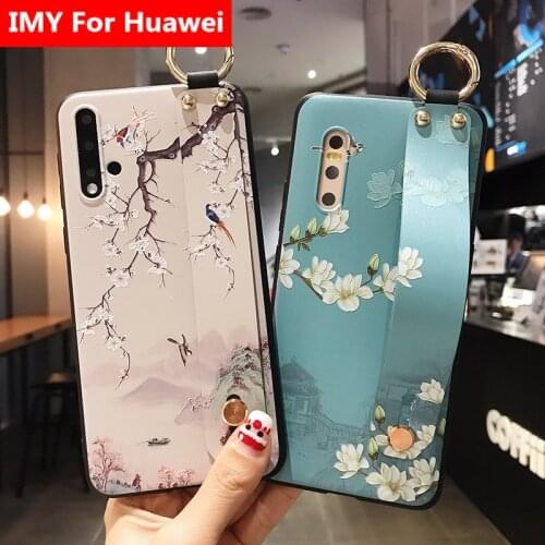 Flower wrist strap holder soft case For Huawei Nova 6 5 5pro 4 3 2S P Smart Z Honor 20 20pro Y9 Y7 2019 back cover coque capa
