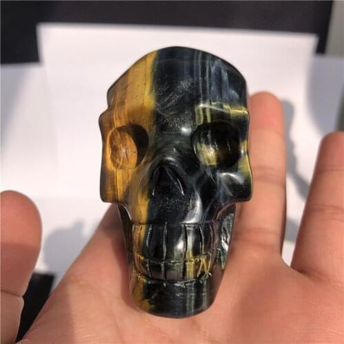200g Peculiar Natural crystal Blue and yellow tiger eye stone skull stone carving glossy boutique one-of-a-kind figurine