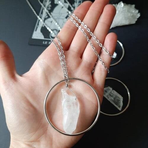 New Circle Resin Quartz Point Necklace-Witch, Alternate, Gothic, Medieval, Equinox Art