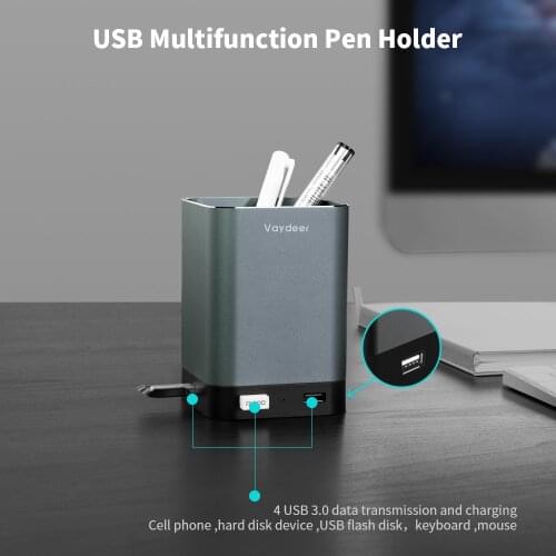 2021 New Aluminum pen pencil holder with 4 USB 2.0 Ports Durable and sturdy for Office and Home