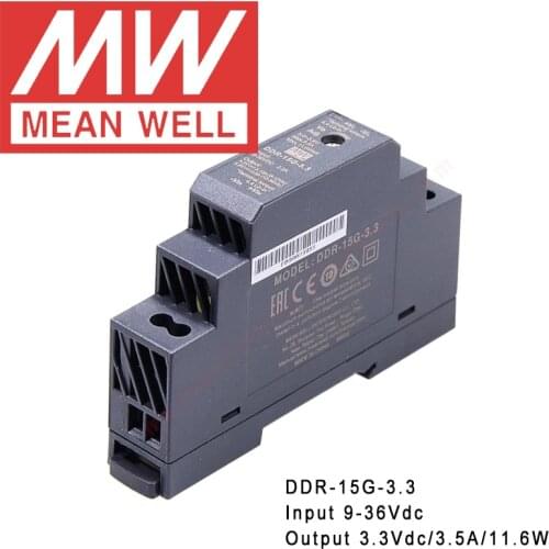 Original Mean Well DDR-15G-3.3 Din Rail Type DC-DC Converter meanwell 3.3V/3.5A/11.6W DC to DC Power Supply 9-36Vdc input