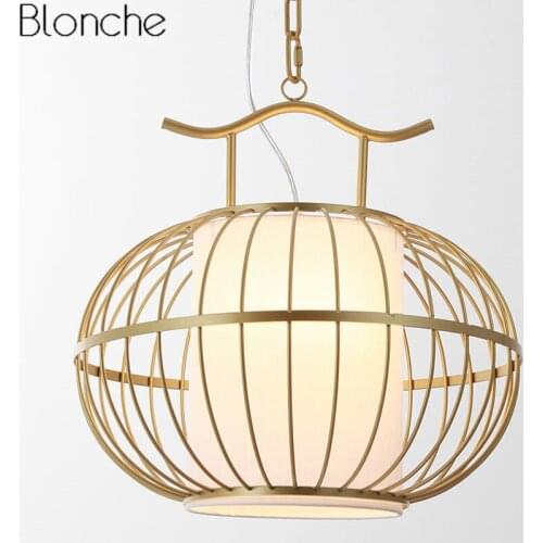 Chinese Style Gold Cage Pendant Lights Led Hanging Lamp Dining Room Kitchen Light Fixtures Industrial Lamp Home Decor Luminaire