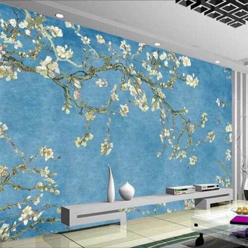 Custom large wallpaper 3D European blue oil painting Magnolia flower TV background wall living room bedroom decoration wallpaper