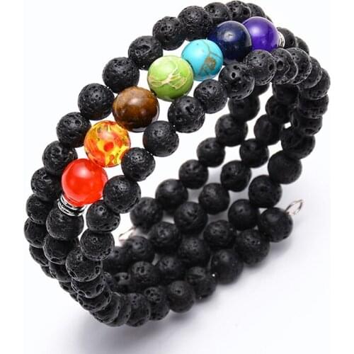 Health Adjustable Yoga Bracelet Handmade Multi Natural Stone Seven Chakras Yoga Womens Bracelet Bangle