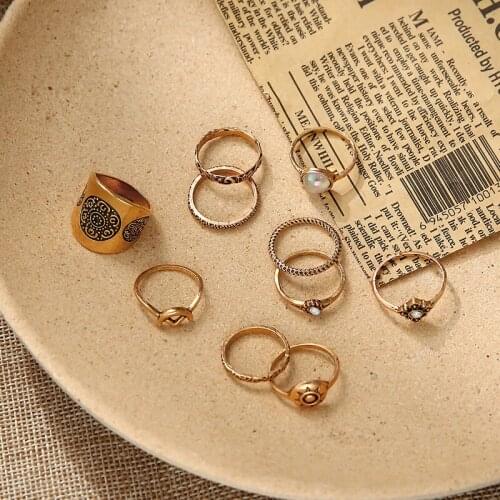 Bohemia Vintage 2021 New Rings Pattern Round shape Ring Sets Fashion Charm Party Jewelry Wedding Retro Woman Personalized Anillo