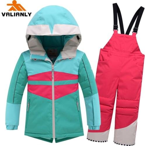VALIANLY 2020 Kids Girls Snowsuit Winter Ski Suits Outdoor Snow Sets Ski Jacket Pants 2 Pieces Girls Snowboard Sets Waterproof