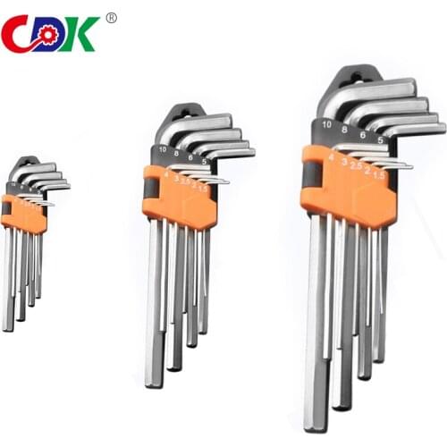 1 Set 9pcs Electroplate Flat Head Hex Key Wrench Metric Size Hexagon Wrench Standard Arm Short Arm Spanner Hand Tool Set