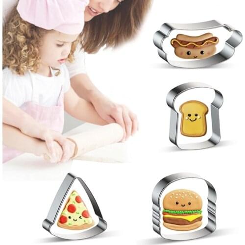 4pcs Hamburger Toast Bread Cookie Cutters Set Stainless Steel Biscuit Mold Fondant Pastry Decorating Baking Mould