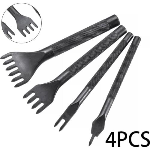 4pcs/set 1/2/4/6Prong Leather Punch Chisel Steel Rhombus Tooth Punches 3/4/5mm Tooth Spacing For DIY Leather Craft Hole Splicing