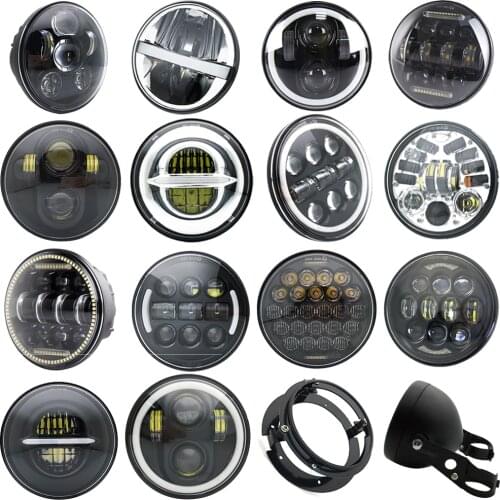 5.75 inch Black LED Headlight Projector Halo Ring Motorcycle 5 3/4" DRL Turn Signal For Dyna Sportster Softail Street Bob