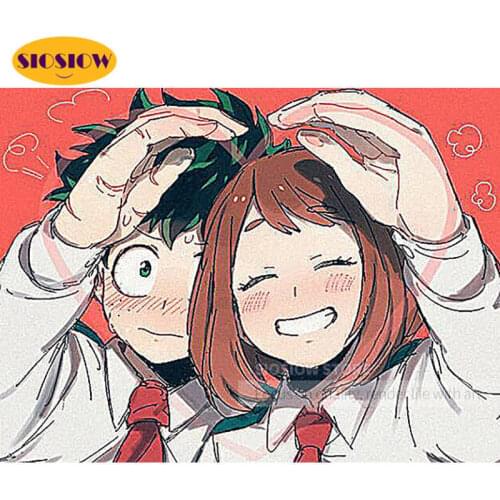 5d Diy Diamond Embroidery Cross Stitch Anime Midoriya Izuku Uraraka Ochako Poster 3d Daimond Painting Deku Full Round Decor Room
