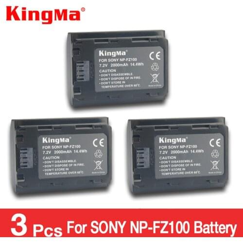 KingMa 3pcs NP-FZ100 NP FZ100 NPFZ100 Battery Batteries for Sony Alpha 9 A9 9R A9R 9S A9S A7RIII A7R3 BC-QZ1 Digital Camera