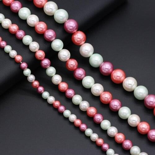 Natural Shell Beaded Colorful Round Imitation Shell Pearl Loose Beads 6 8 10 12mm Size Pick for Making DIY Jewelry Necklace