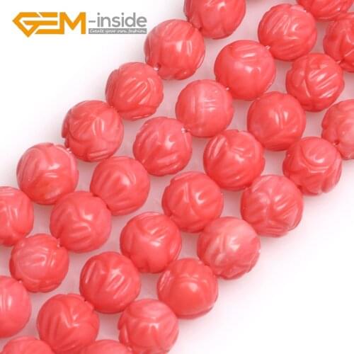 GEM-inside 8mm Carved Lotus Flower White/Pink/ Coral Round Shape Buddha Beads for Jewelry Making DIY Strand 15 Inches Wholesale