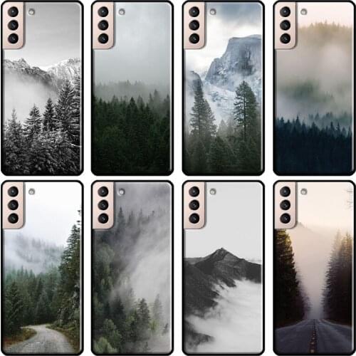 Black White Mountain Forest Peak Mist Soft Case For Samsung Galaxy S21 Ultra Note 20 Note 10 S8 S9 S10 Plus S20 FE Phone Cover