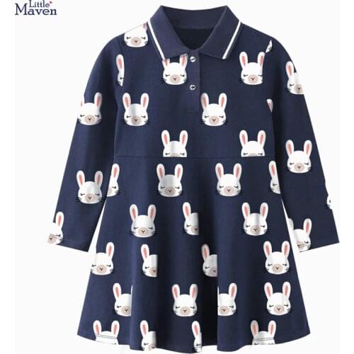 Little Maven Frocks for Baby Girls Brand Autumn Clothes 2021 Cotton Bunny Print Toddler Animal Casual Dress for Kids 2-7 Years