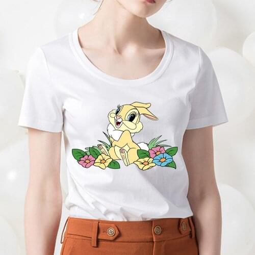 Disney Bambi Thumper Rabbit Oversized T Shirt Cartoons Printing Tops Women Cute Summer O-Neck Short Sleeve Loose Casual Clothing