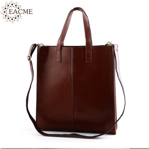 EACME Casual Shoulder Tote Bag Men Handbag Quality PU Leather Women Totes Shopping Hand Bags Black Brown Durable Crossbody Bag