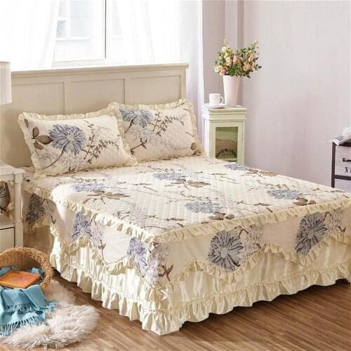 Famvotar Fancy Cotton Quilted Lace Bedskirt 23 Styles Floral Ruffled Bed Skirt Pastoral Cotton Quilted Lace Bedspread Drop Ship