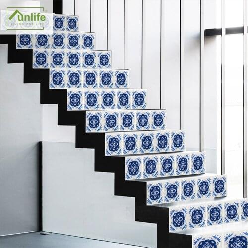 Funlife® Blue Cracked Staircase Stickers DIY Vinyl Self-adhesive Stairway Waterproof Removable Peel and Stick Floor Stickers