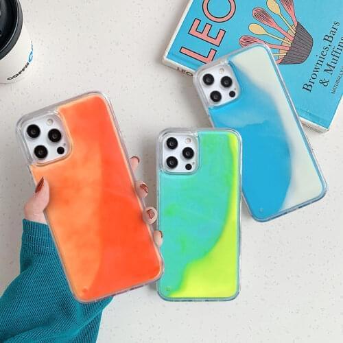 Gradient Luminous Neon Sand Liquid Quicksand Glow The Dark Soft Phone Case For iPhone 12 11 Pro Max Mini XR XS X 7 8 Plus Cover