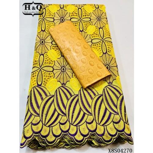 H&Q 100% Cotton Brode Bazin Riche Original 2021 High Quality African Lace Fabric Swiss Voile In Switzerland Nigeria 2.5+2.5 Yard