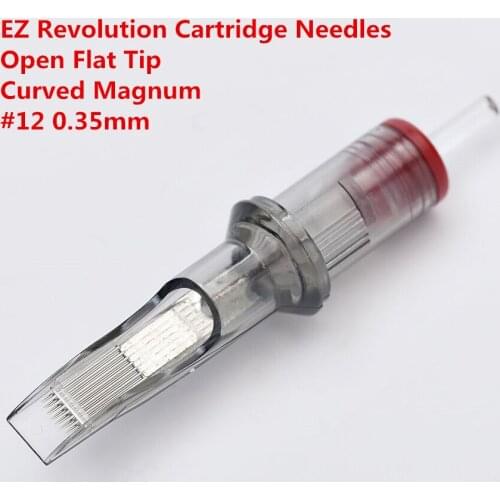 Original EZ Revolution Tattoo Needles Cartridge Curved Magnum Open Flat Tips #12 0.35mm for Cartridge Machine Grips 20pcs/lot