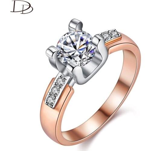 Classical Rose Gold Color Finger Rings Simple Jewelry Vintage Ring Zirconia Wedding Rings For Women Engagement Bague Kr015