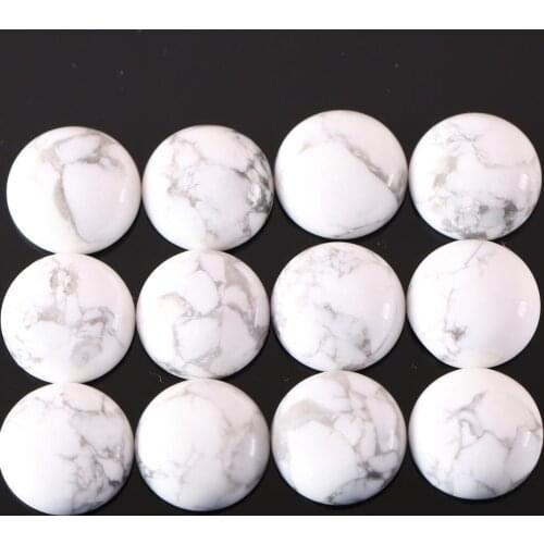 No Drilled Hole Bead for Women Men DIY Jewelry Making Ring 16MM 12MM Round Cabochon CAB Natural Stone White Howlite 10Pcs/Lot