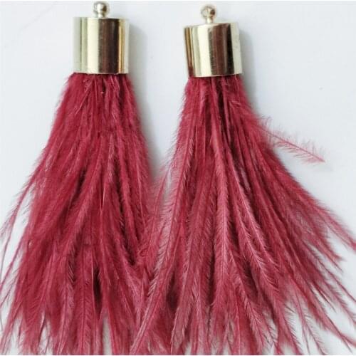 Custom Really Ostrich Feather Pendant Handmade Tassel KC Gold Top Pom DIY Part For Necklace Bag Chain Earring Jewelry Finding