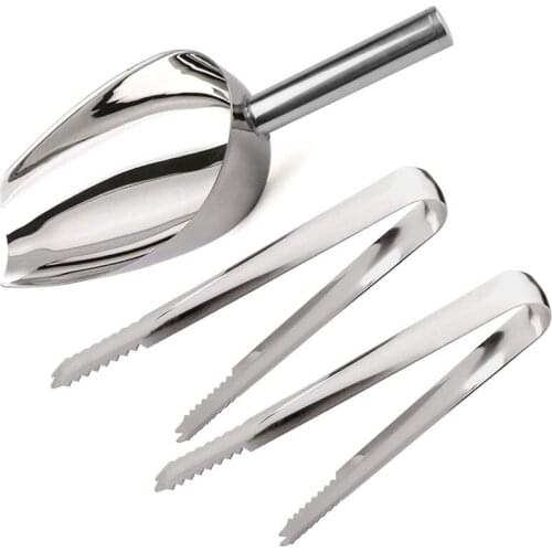 Ice Scoop and Ice Tongs (3 Pack), Stainless Steel Serving Tongs and Food Scoop for Ice Bucket, Bar, Kitchen, Tea Party and Weddi
