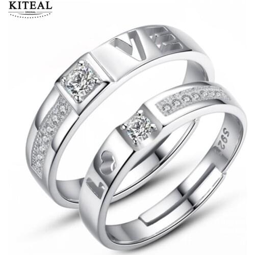 KITEAL best gift for lover 925 Jewelry silver color women&men ring engraved LOVE word couple ring sets opal Prom Accessories