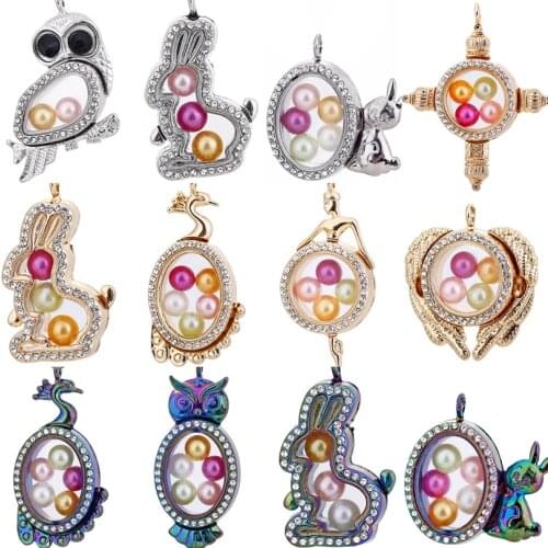 Magnetic Glass Floating Charms Locket Pendant Necklace Memory Photo Lockets 15 Styles (With Steel Chains or Not)