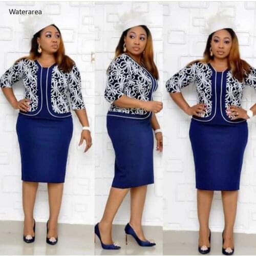 2019 New Plus-Sizw Women O-Neck Half Sleeves Printed Slim Pencil Knee Length Dress Elegant Office Lady Dress 8819