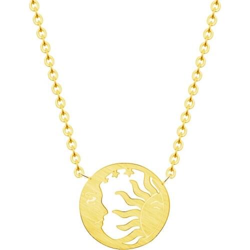New Vintage Sun Moon Pendant Necklace Silver Color Stainless Steel Crescent Moon Chain Necklace for Women Jewelry Gift Wholesale