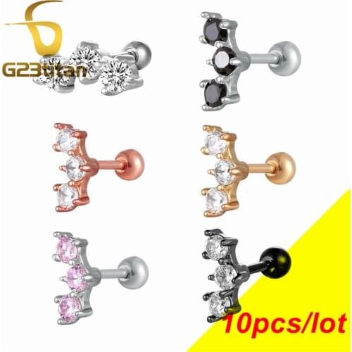 Wholesale 10pc\Lot G23 Titanium Treasure Ear Cartilage Piercing Tragus Stud Earrings Unisex Body Jewelry