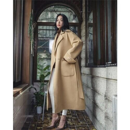 Autumn Winter Women Cashmere Coat Handmade Double-sided Woolen Coat Elegant Female overcoat