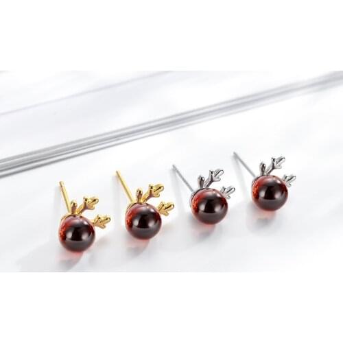 Simple Design Pomegranate Ruby Antler Earrings Fashion Womens Gold Plated Anti Allergy Earrings Charm Lady Christmas Gift