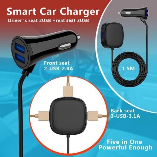 Charger Socket 5 USB Overvoltage Protection Universal Portable Car Backseat Charger Mobile Phone Adapter Car Charger For iPhone