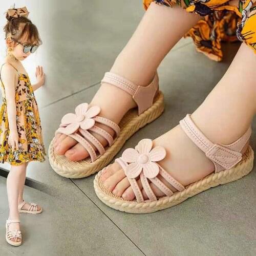 Flower Girls Sandals Summer Fashion Children Soft Bottom Beach Shoes Wild Style Student Non-slip Soft Sole Princess Baby Sandals