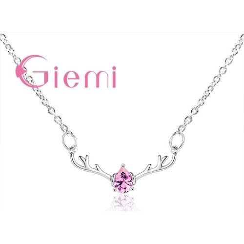 925 Sterling Silver 3 Color Crystal Deer Antlers Necklaces Pendant Cubic Zirconia Elk Clavice Necklaces For Women Creative Gift