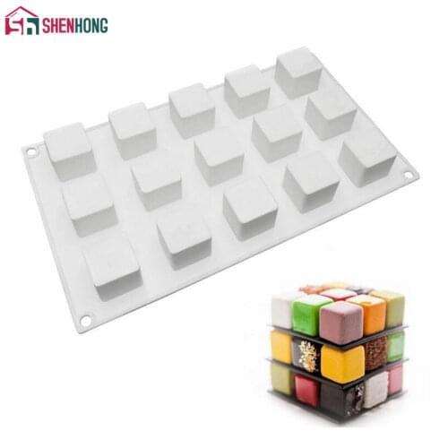 SHENHONG 15 Holes Cube Silicone Cake Decorating Mold For Baking Mould Dessert Mousse Pastry Pan Bakewar bakvormen