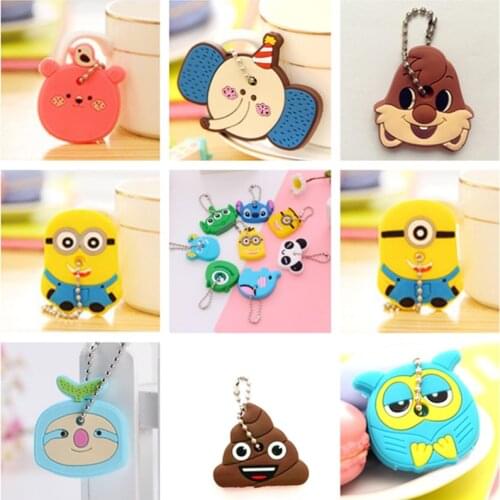 Silicone Key Ring Cap Head Cover Keychain Case Shell Fashion Cartoon Key Control Dust Cover Animals Shape Lovely Jewelry Gift