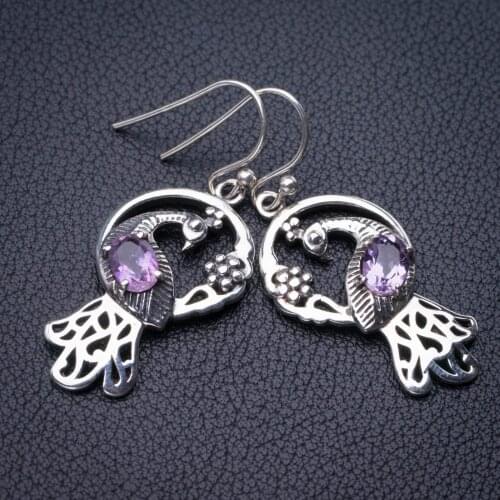 StarGems Natural Amethyst Peacock Handmade 925 Sterling Silver Earrings 1.75" E1153