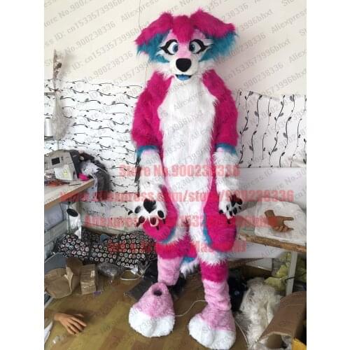 3-D Eyes Slim Digitigrade Bent Legs pink husky dog K9 REAL Furry Fursuit Suit Costume Animal Birthday Gift