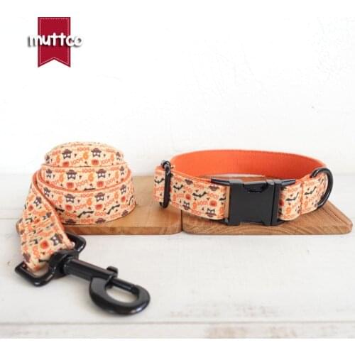 MUTTCO unique handmade pet collar for dog THE HALLOWEN flexible puppy bow tie collar leash 5 sizes UDC059H