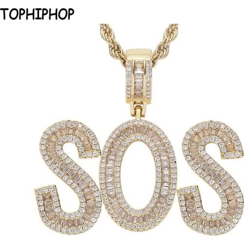 Hip Hop New AAA+ Cubic Zircon CZ Alphabet letters Name Pendant Custom Name Letter Necklace Brass Mens Jewelry
