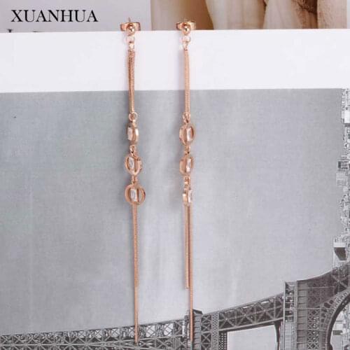 XUANHUA Stainless Steel Jewelry Woman Rose Gold Charms Tassel Earrings For Women Jewellery Accessories Free Shipping