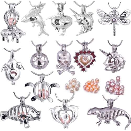 Love Wish Pearl Cages Pendant Fashion Locket with (Rice)Pearl Dragonfly/Fish/Goat/Dinosaur/Unicorn DIY Fashion jewelry P024